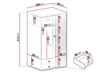 Aldbrough Garderob med Spegel 100x213 cm - Brun/Svart - Products - Förvaring - Garderober & garderobssystem