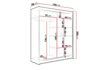 Camino Garderob 150x58x200 cm LED-belysning - Svart/Vit - Products - Förvaring - Garderober & garderobssystem