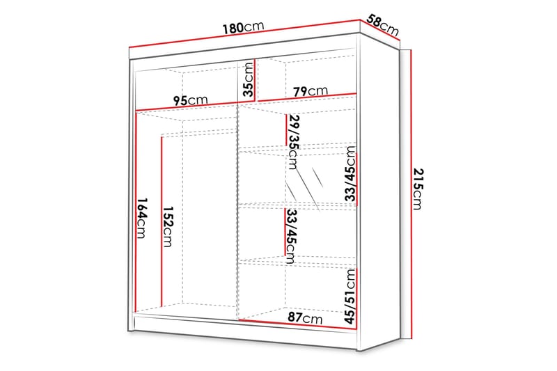 Chavez Garderob med Spegel 180x215 cm - Svart - Products - Förvaring - Garderober & garderobssystem