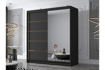 Chavez Garderob med Spegel 180x215 cm - Svart - Products - Förvaring - Garderober & garderobssystem