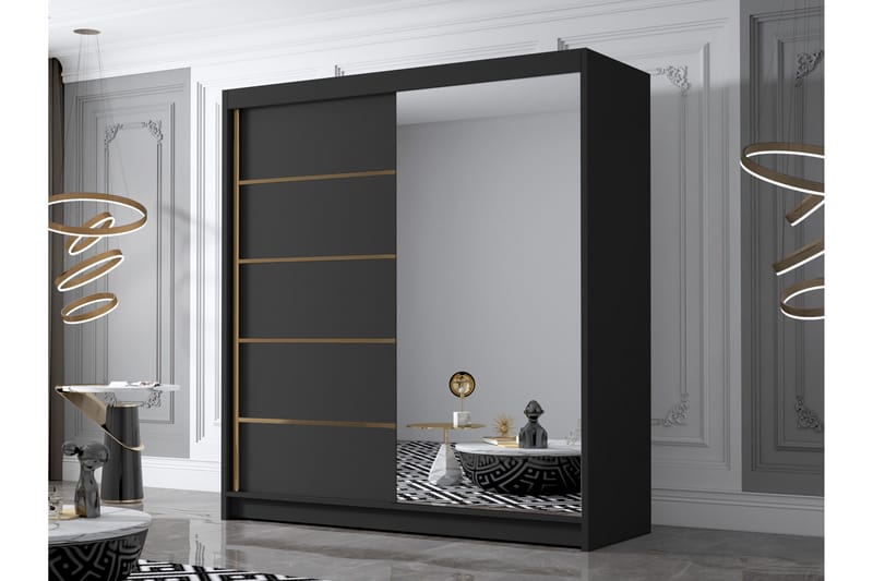 Chavez Garderob med Spegel 180x215 cm - Svart - Products - Förvaring - Garderober & garderobssystem