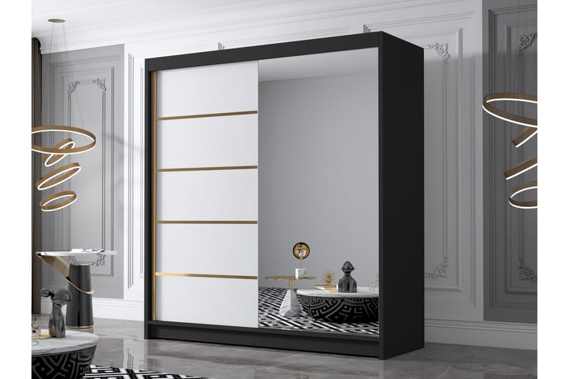 Chavez Garderob med Spegel 180x215 cm - Vit/Svart - Products - Förvaring - Garderober & garderobssystem