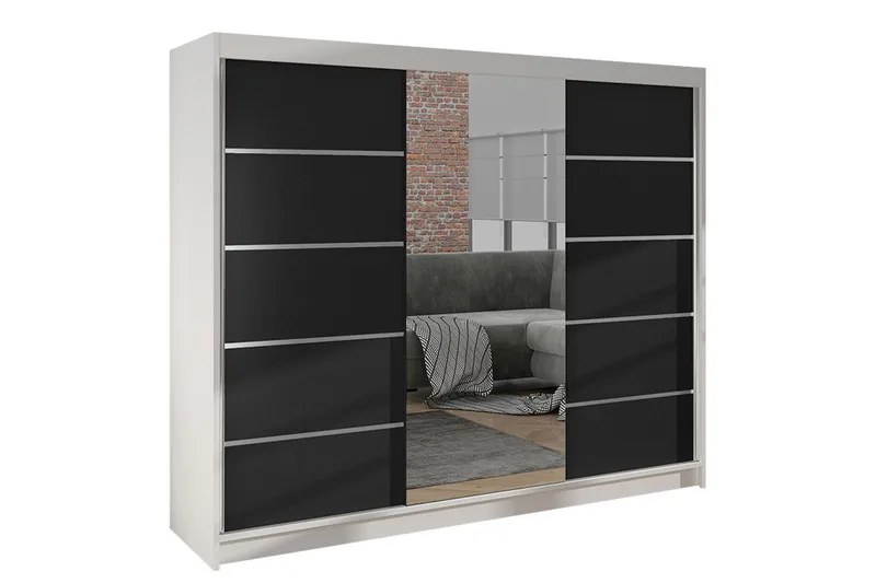 Cyria Garderob med rymlig Förvaring och Skjutdörrar med Spegel 200x215 cm - Svart/Vit - Products - Förvaring - Garderober & garderobssystem
