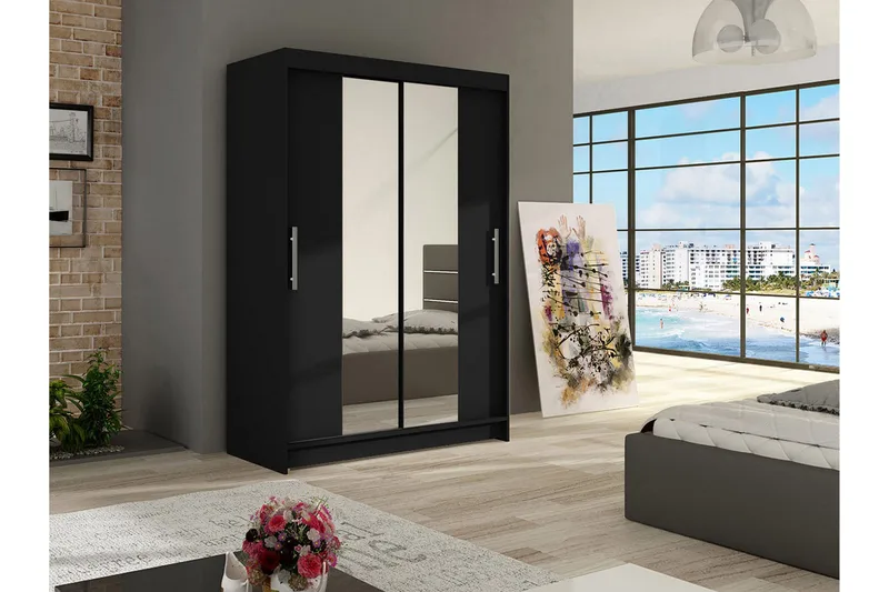 Estella Garderob 120 cm Skjutdörrar Smal Spegel - Svart/Spegel - Products - Förvaring - Garderober & garderobssystem