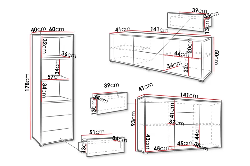 Agawal Möbelset För Vardagsrum - Brun - Products - Förvaring - Förvaringsmöbler - Möbelset för vardagsrum