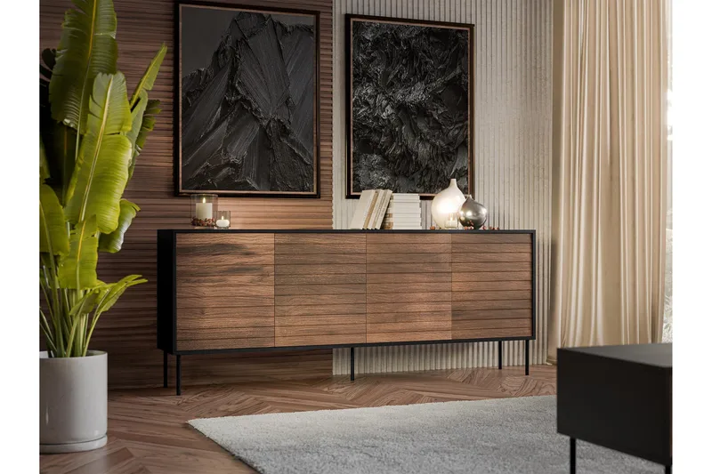 Belonger Byrå 200 cm - Svart/Valnöt - Products - Förvaring - Förvaringsmöbler - Byrå