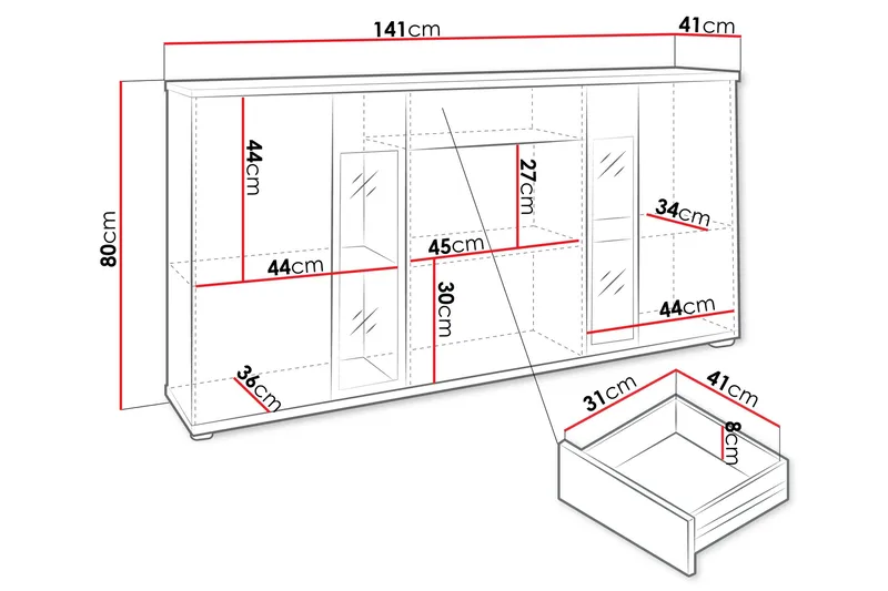 Bunta Skänk 141x41 cm - Svart/Vit - Products - Förvaring - Förvaringsmöbler - Sideboard & skänk