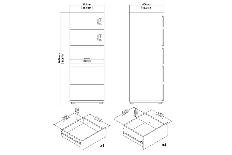 Rengo Byrå Smal 5 Lådor - Vit - Products - Förvaring - Förvaringsmöbler - Byrå - Hallbyrå