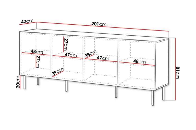 Hammarstrand Byrå Mörkt trä Bred 201 cm Höjd 81 cm djup 42 cm - Valnöt / Ribbad / Brun - Products - Förvaring - Förvaringsmöbler - Byrå