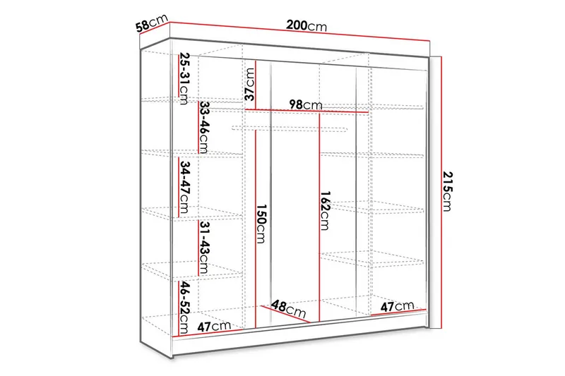 Cyria Garderob 200x215 cm - Vit/Svart - Products - Förvaring - Garderober & garderobssystem - Garderobsskåp