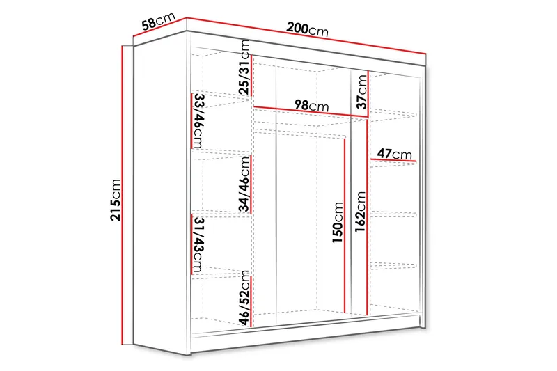 Dianna Garderob 200x215 cm - Vit - Products - Förvaring - Garderober & garderobssystem - Garderobsskåp