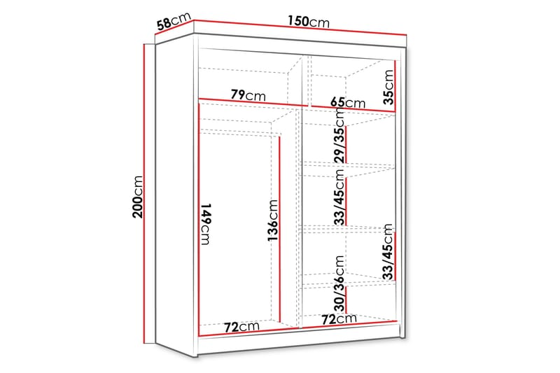 Emet Garderob 150x200 cm - Svart/Vit - Products - Förvaring - Garderober & garderobssystem - Garderobsskåp