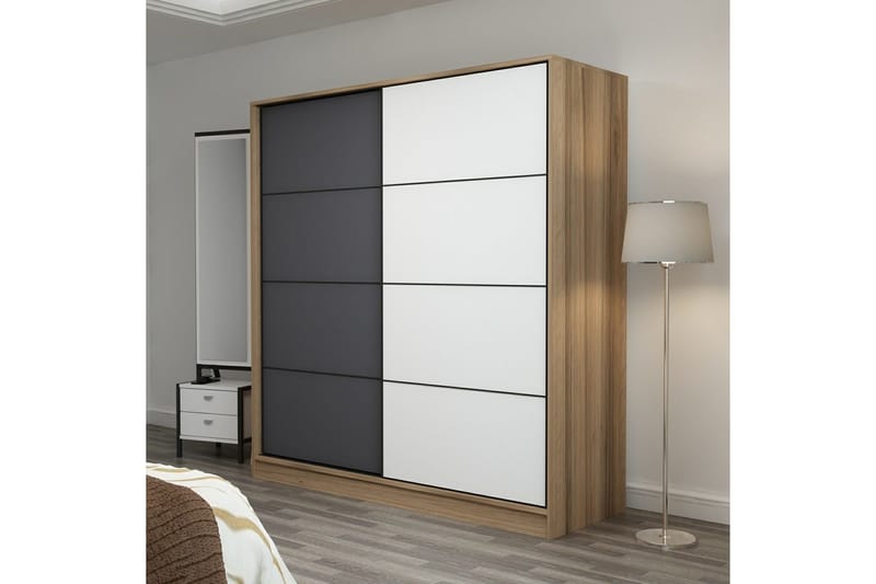 Fruitland Garderob 220 cm - Ek/Grå/Vit - Products - Förvaring - Garderober & garderobssystem - Garderobsskåp