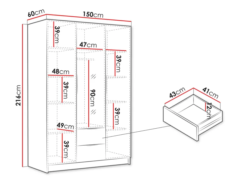 Herrljunga Garderob med Spegel 150x215 cm med lådor - Brun/Svart/Spegel - Products - Förvaring - Garderober & garderobssystem