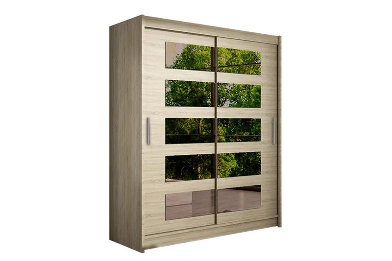 Leila Garderob 150 cm Skjutdörrar Delad Spegel - Beige/Trä/Natur - Products - Förvaring - Garderober & garderobssystem