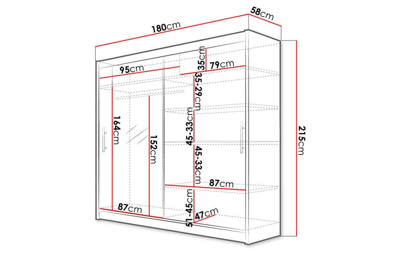 Prag Garderob 180x57x215 cm - Vit - Products - Förvaring - Garderober & garderobssystem