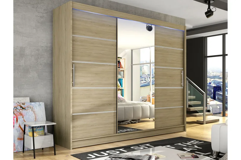 Sia Garderob med Spegel 250x215 cm - Beige - Products - Förvaring - Garderober & garderobssystem