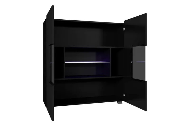 Frick Vitrinskåp Blå LED Belysning 35 cm djup 100 cm bred 107 cm hög Ljust Trä Glas - Vit/Blå LED - Products - Förvaring - Skåp - Vitrinskåp