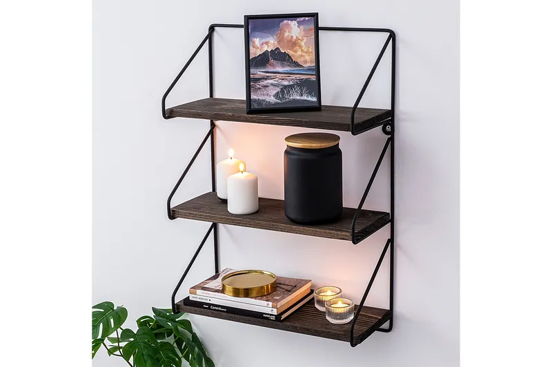 Rinorea Vägghylla 60x15 cm 3 Hyllor - Svart/Mörkbrun - Products - Förvaring - Småförvaring - Väggförvaring