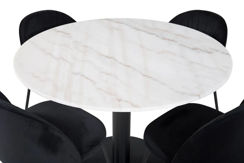 Admira Matgrupp 106 cm Rund inkl 4 Foyos Stolar - Marmor/Vit/Svart - Products - Möbler - Bord & matgrupp - Matgrupp
