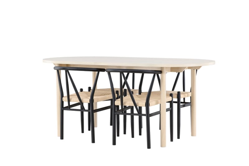 Andy Matgrupp 180 cm Oval med 4 Alfons stolar - Whitewash/Svart - Products - Möbler - Bord & matgrupp - Matgrupp