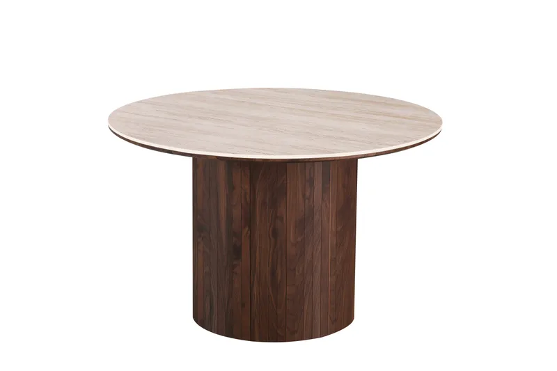 Arvo Matbord Rund 120 cm Travertin, Valnöt