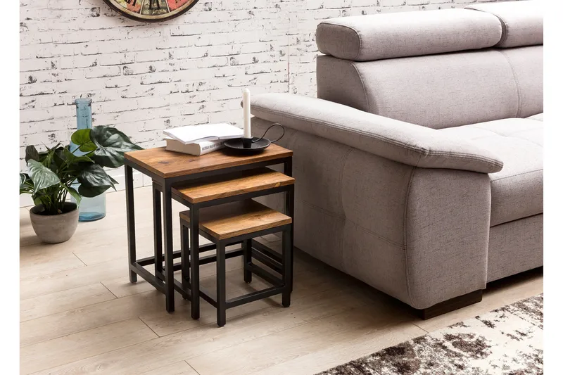 Aranza Satsbord 45 cm 3 Bord, Massivt Trä/Svart