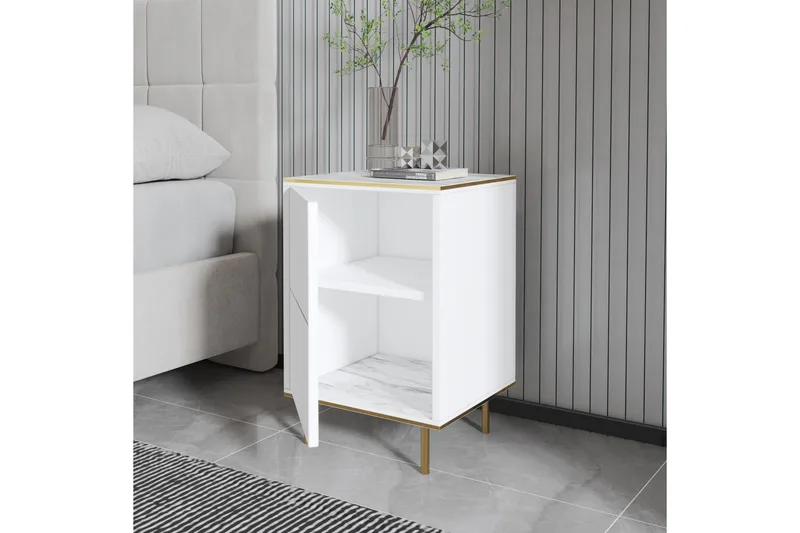 Imaj Sängbord 40 cm - Vit marmor/Guld - Products - Möbler - Bord & matgrupp - Avlastningsbord & sidobord - Sängbord & nattduksbord