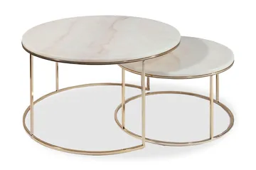 New York Soffbord 80 cm Set om 2 Runt - Marmor/Champagne - Products - Möbler - Bord & matgrupp - Avlastningsbord & sidobord - Satsbord