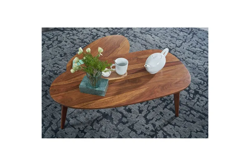 Satsbord Wohnling Set om 2 njurformad, massivt trä, träben, lantstil mörkbrun - mörkbrun - Products - Möbler - Bord & matgrupp - Avlastningsbord & sidobord - Satsbord