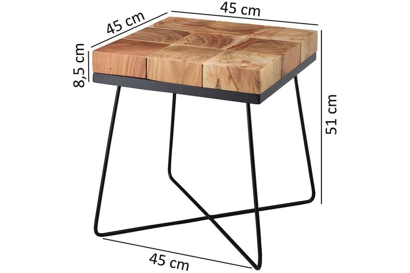 Sido bord Wohnling Massivt trä Blockstil Pulverlackerad metallram Industriell - Products - Möbler - Bord & matgrupp - Avlastningsbord & sidobord - Brickbord & småbord