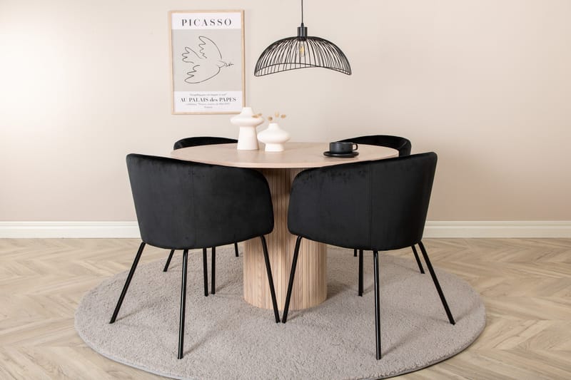 Bianca Matgrupp 110 cm Rund med 4 Berit stolar - Svart - Products - Möbler - Bord & matgrupp - Matgrupp