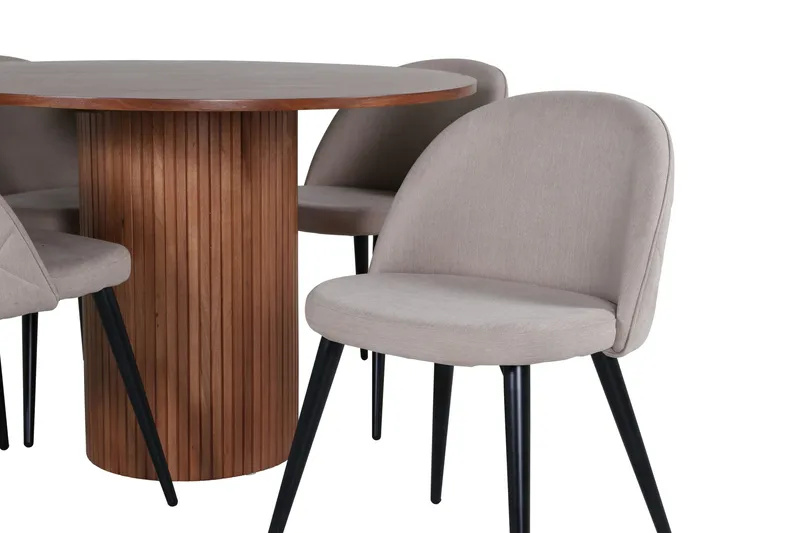 Bianca Matgrupp 110 cm Rund med 4 Velvet stolar - Beige - Products - Möbler - Bord & matgrupp - Matgrupp