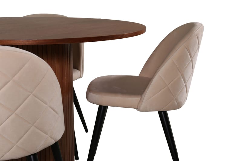 Bianca Matgrupp 110 cm Rund med 4 Velvet stolar - Beige - Products - Möbler - Bord & matgrupp - Matgrupp