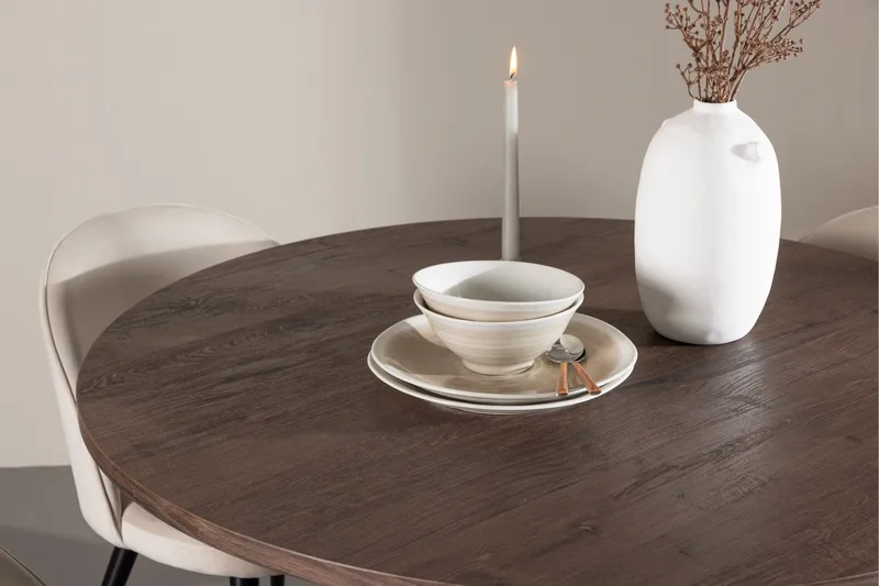 Bootcut Matgrupp 110 cm Rund med 4 Velvet stolar - Mocca/Beige - Products - Möbler - Bord & matgrupp - Matgrupp