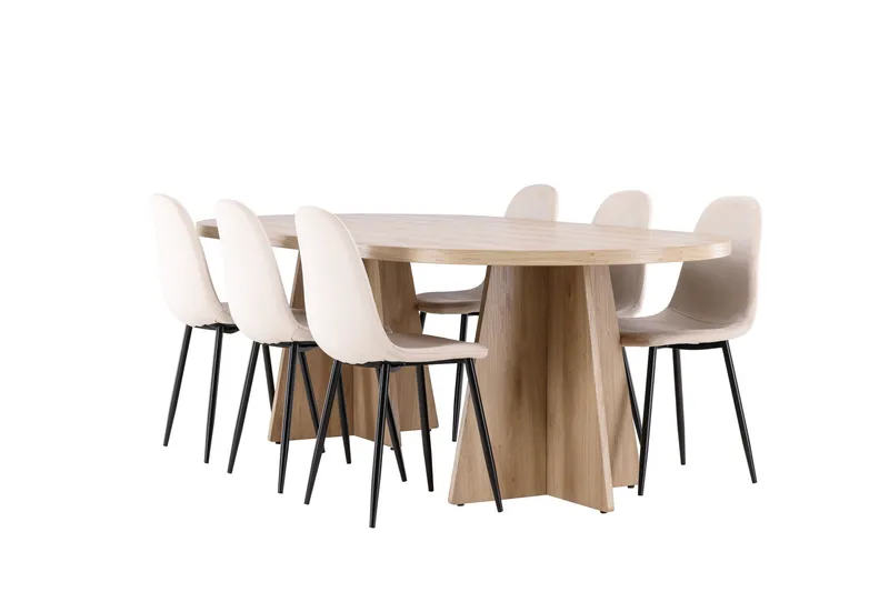 Bootcut Matgrupp 230 cm Rektangulär med 6 Polar stolar, Whitewash/Beige