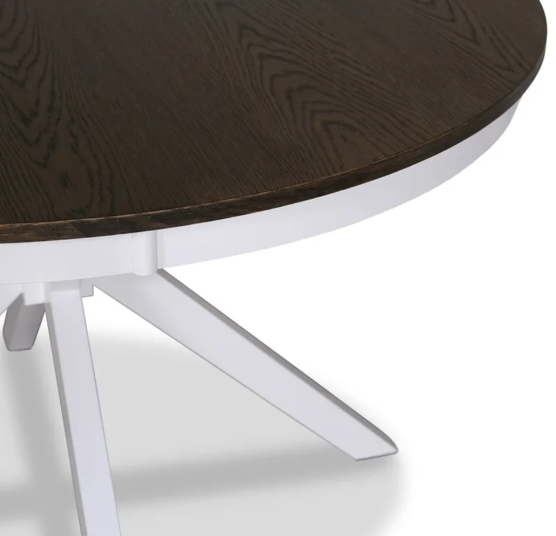 Bord Ø120 cm brun toppskiva med vita ben - Skagen, Vit / Brunoljad ek