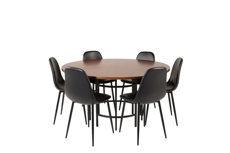 Copenhagen Matgrupp 140 cm Rund med 6 Polar stolar, Svart