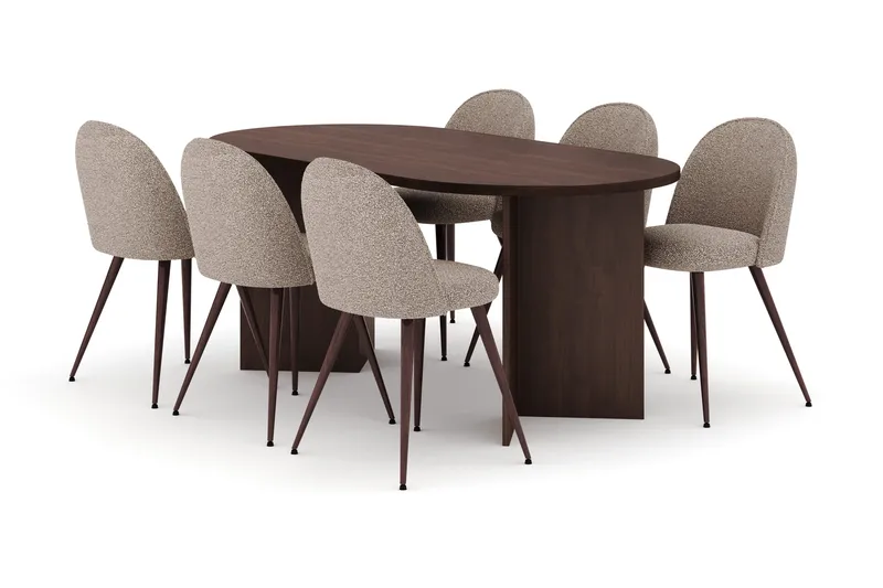 Dano Matbord 180 cm  med 6 Nibe Plus Matstolar, Valnöt / Greige