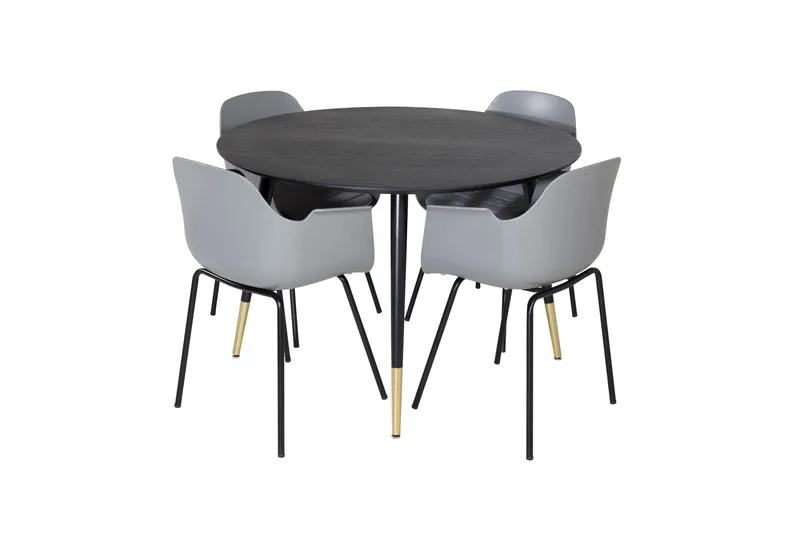 Dipp Matgrupp 115 cm Rund med 4 Comfort stolar, Svart/Guld