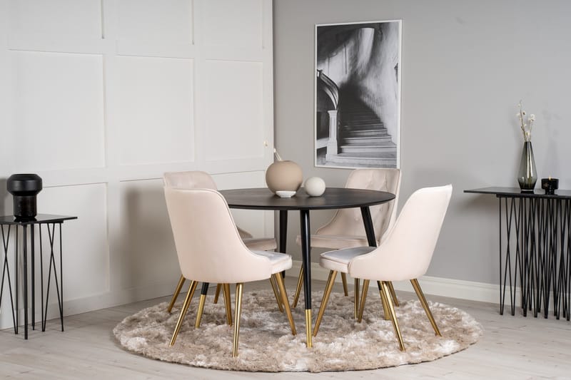 Dipp Matgrupp 115 cm Rund med 4 Velvet Deluxe stolar - Beige - Products - Möbler - Bord & matgrupp - Matgrupp