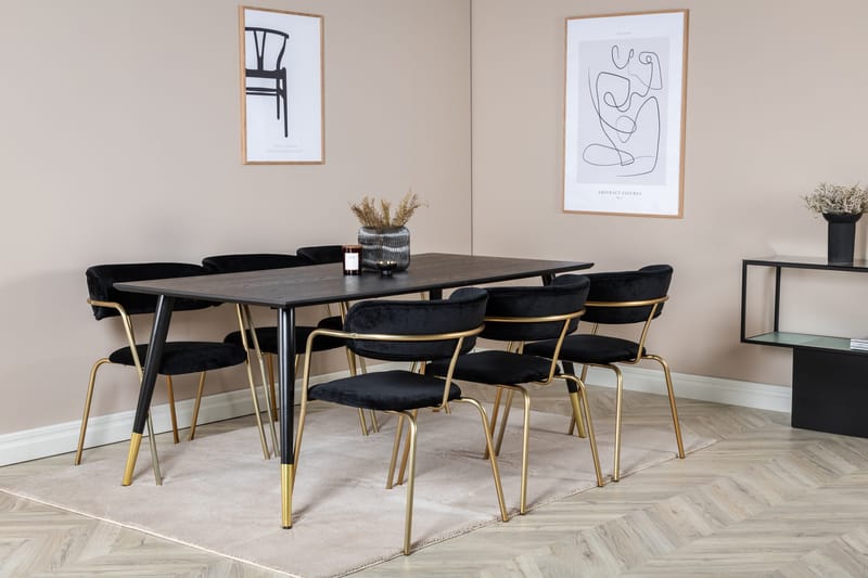Dipp Matgrupp 180 cm Rektangulär med 6 Arrow stolar - Svart/Guld - Products - Möbler - Bord & matgrupp - Matgrupp