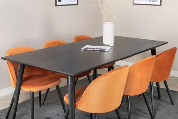 Dipp Matgrupp 180 cm Rektangulär med 6 Velvet stolar - Svart - Products - Möbler - Bord & matgrupp - Matgrupp