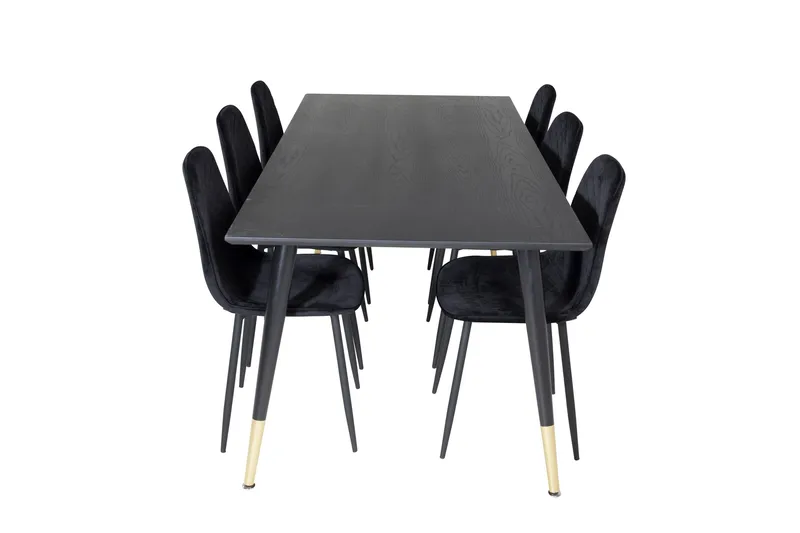 Dipp Matgrupp 180 cm Rektangulär med 6 Polar stolar, Svart/Guld