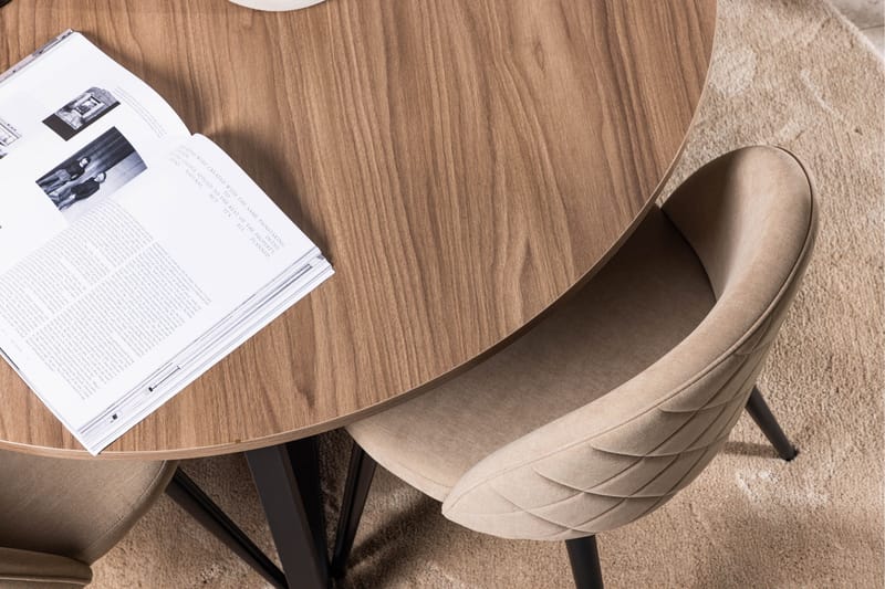 Durango Matgrupp 120 cm Rund med 4 Velvets Stolar - Valnöt - Products - Möbler - Bord & matgrupp - Matgrupp