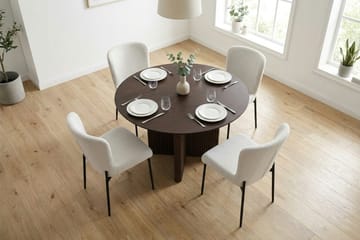 Edda Matgrupp runt 110 cm Rökt Ek med 4 Elsie Matstolar - Rökt ek/Vit - Products - Möbler - Bord & matgrupp - Matgrupp