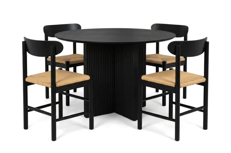 Edda Matgrupp runt 110 cm Svart med 4 Malte Matstolar - Products - Möbler - Bord & matgrupp - Matgrupp