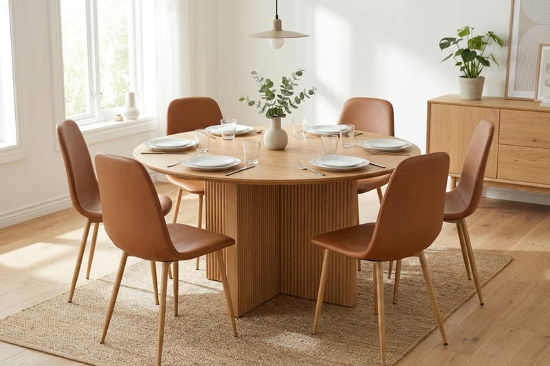 Edda Matgrupp runt 130 cm Ek med 6 Nibe Matstolar - Ek - Products - Möbler - Bord & matgrupp - Matgrupp
