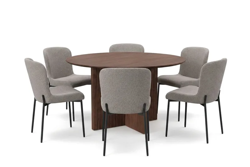Edda Matgrupp runt 130 cm Valnöt med 6 Elsie Matstolar - Valnöt - Products - Möbler - Bord & matgrupp - Matgrupp