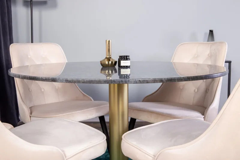 Estelle Matgrupp 106 cm Rund med 4 Velvet stolar - Beige - Products - Möbler - Bord & matgrupp - Matgrupp